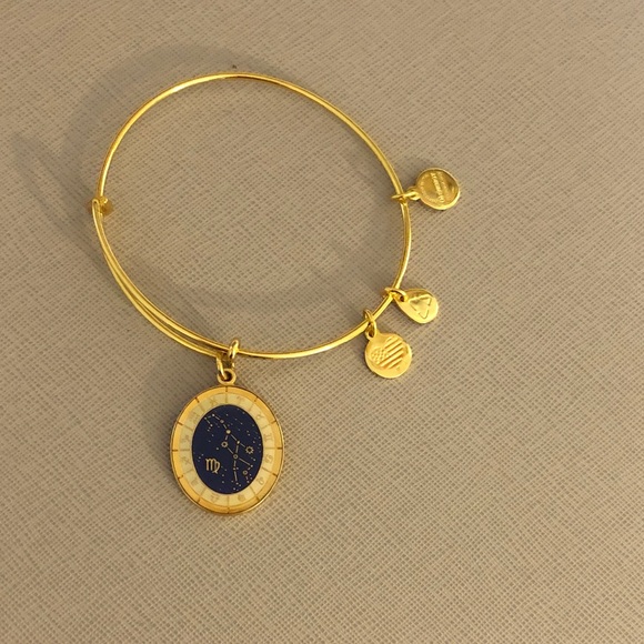 Alex and Ani Jewelry - Alex and Ani Gold-Tone Virgo Zodiac Charm Bangle with Navy Enamel